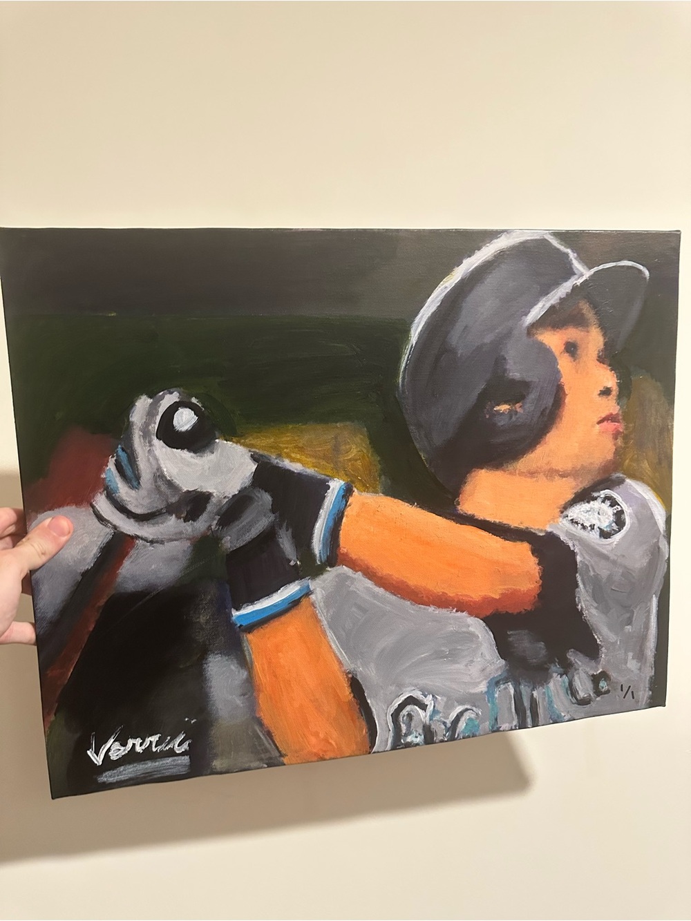 Ichiro Suzuki 16x20 original painting Baseball Batter painting
